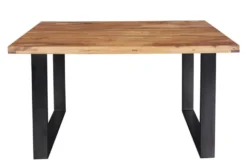Massivholz Esstisch IRON CRAFT 120cm braun Sheesham schwarze Metallbeine stone finish