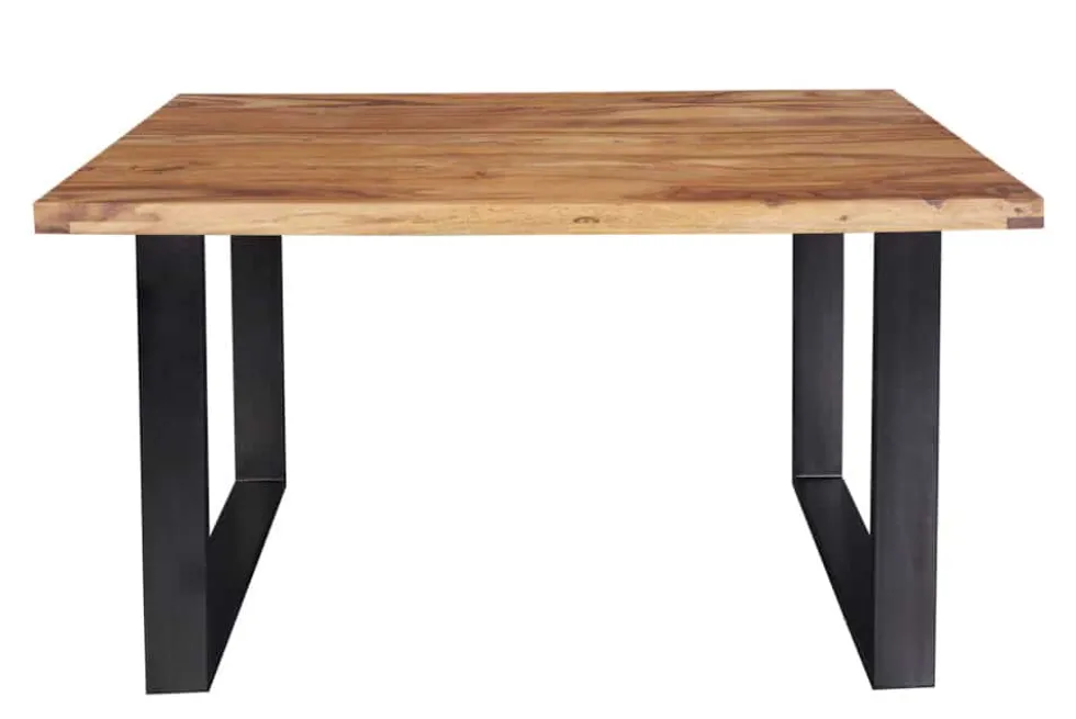 Massivholz Esstisch IRON CRAFT 120cm braun Sheesham schwarze Metallbeine stone finish