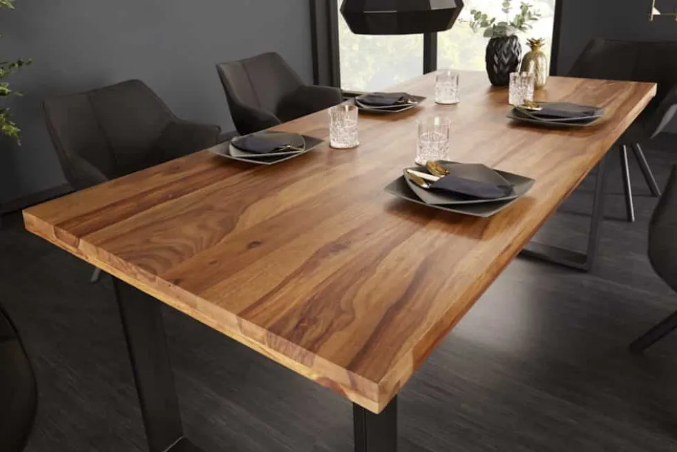 Massivholz Esstisch IRON CRAFT 200cm braun schwarz Sheesham stone finish Industrial