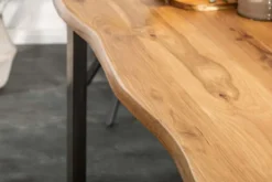 Massivholz Esstisch LIVING EDGE 160cm natur Wildeiche geölt Baumkante Metallgestell