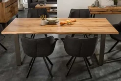 Massivholz Esstisch LIVING EDGE 160cm natur Wildeiche geölt Baumkante Metallgestell