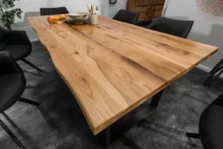 Massivholz Esstisch LIVING EDGE 160cm natur Wildeiche geölt Baumkante Metallgestell