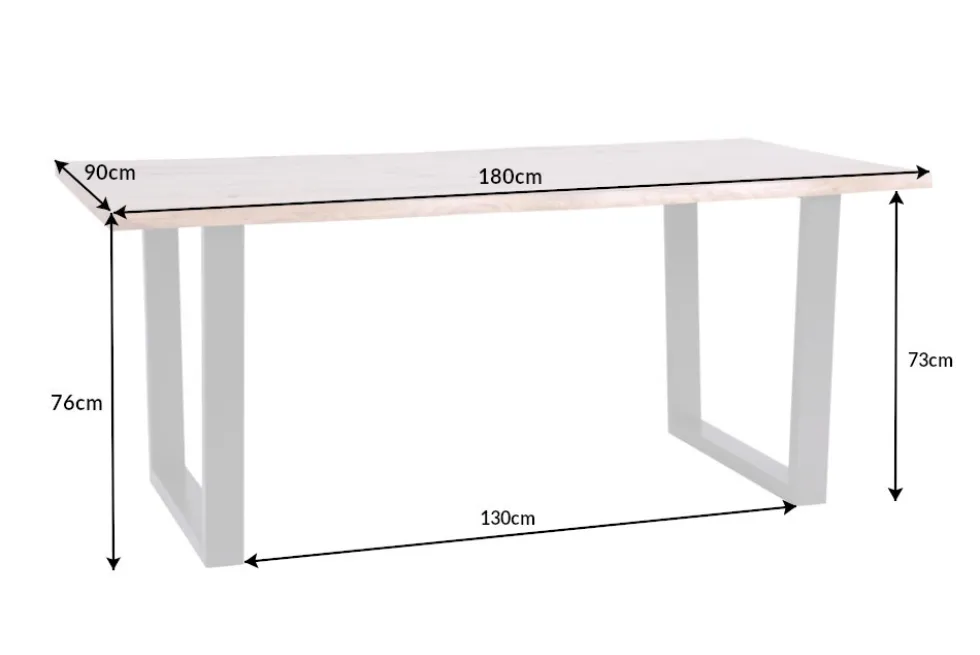 Massivholz Esstisch LIVING EDGE 180cm natur Wildeiche geölt Baumkante Kufengestell