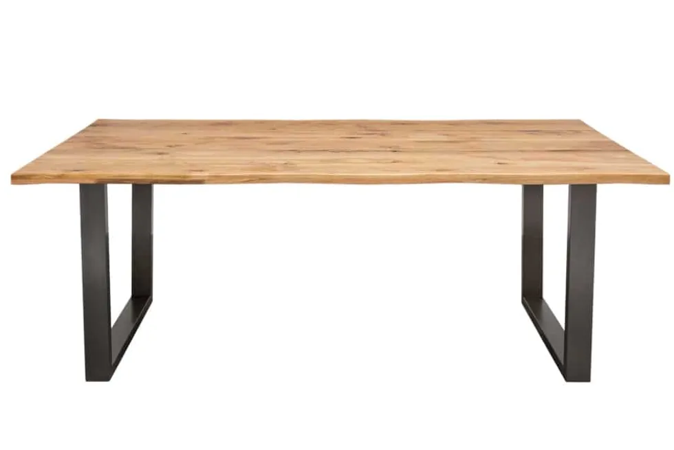 Massivholz Esstisch LIVING EDGE 200cm natur Wildeiche geölt Baumkante Metallbeine