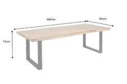 Massivholz Esstisch MAMMUT 180cm Akazie U-Gestell schwarz Baumkante 6cm Tischplatte