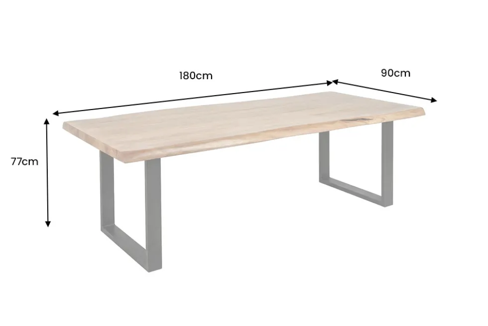 Massivholz Esstisch MAMMUT 180cm Akazie U-Gestell schwarz Baumkante 6cm Tischplatte