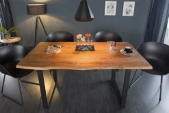 Massivholz Esstisch MAMMUT 140cm Wild-Akazie Baumkante Industrial Design 2,6cm Tischplatte