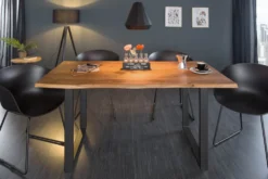 Massivholz Esstisch MAMMUT 160cm Wild-Akazie Industrial Design 2,6cm Tischplatte Baumkante