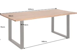 Massivholz Esstisch MAMMUT 200cm Akazie 3,5cm Tischplatte Baumkante Metall schwarz