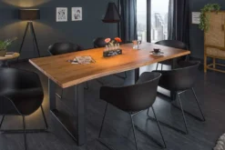 Massivholz Esstisch MAMMUT 200cm Akazie 3,5cm Tischplatte Baumkante Metall schwarz