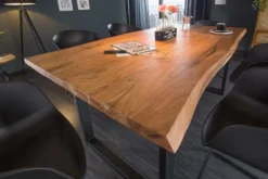 Massivholz Esstisch MAMMUT 200cm Akazie 3,5cm Tischplatte Baumkante Metall schwarz