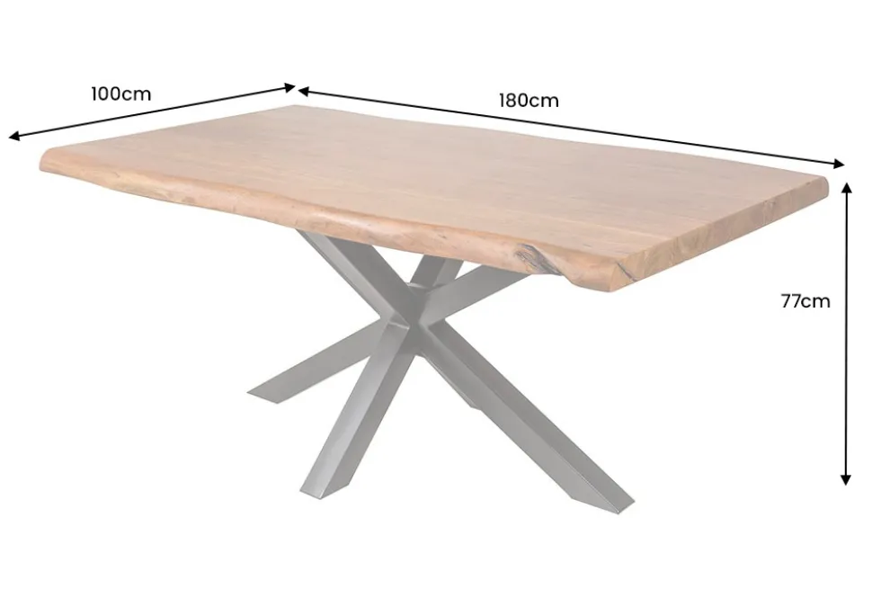 Massivholz Esstisch MAMMUT 180cm natur Akazie schwarz Baumkante 6cm Tischplatte