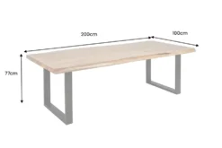 Massivholz Esstisch MAMMUT 200cm Akazie U-Gestell schwarz Metall Baumkante 6cm Tischplatte