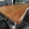 Massivholz Esstisch MAMMUT 200cm Akazie U-Gestell Edelstahl Baumkante 6cm Tischplatte