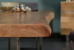 Massivholz Esstisch MAMMUT 200cm Akazie U-Gestell Edelstahl Baumkante 6cm Tischplatte