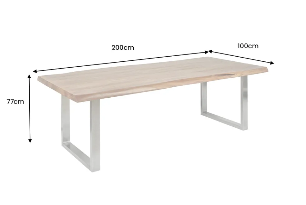 Massivholz Esstisch MAMMUT 200cm Akazie U-Gestell Edelstahl Baumkante 6cm Tischplatte