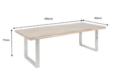 Massivholz Esstisch MAMMUT 180cm Akazie U-Gestell Edelstahl Baumkante 6cm Tischplatte