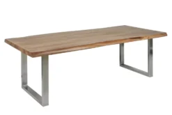 Massivholz Esstisch MAMMUT 180cm Akazie U-Gestell Edelstahl Baumkante 6cm Tischplatte
