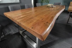 Massivholz Esstisch MAMMUT 180cm Akazie U-Gestell Edelstahl Baumkante 6cm Tischplatte