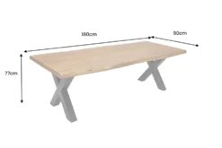 Massivholz Esstisch MAMMUT 180cm Akazie X-Gestell schwarz Baumkante 6cm Tischplatte