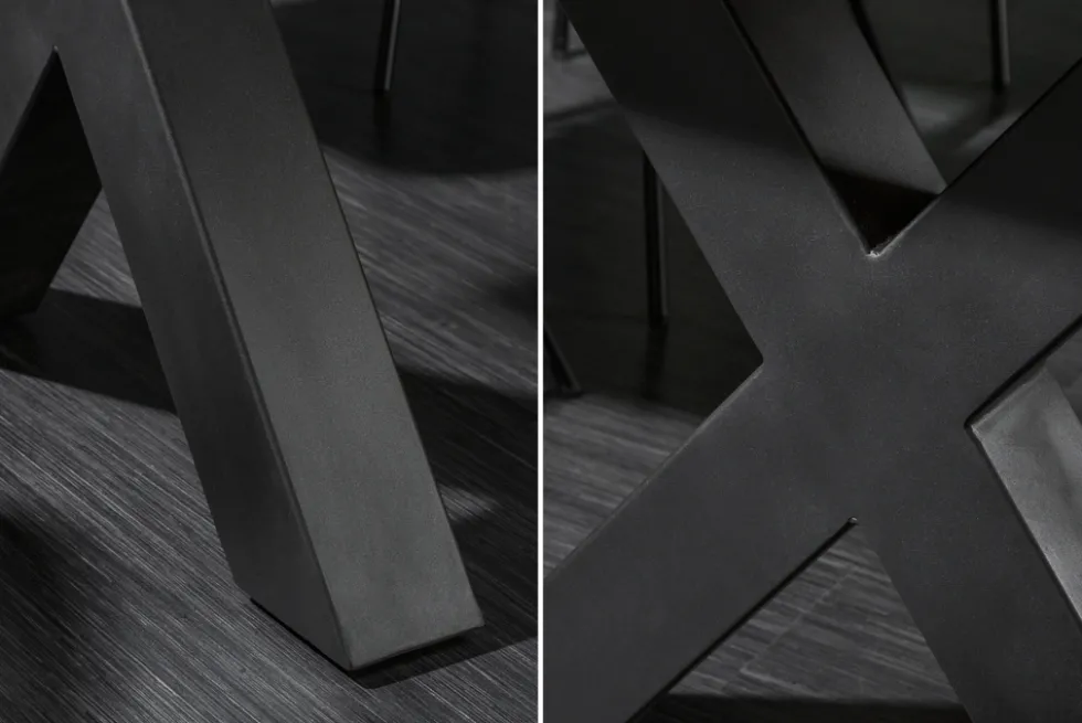 Massivholz Esstisch MAMMUT 180cm Akazie X-Gestell schwarz Baumkante 6cm Tischplatte