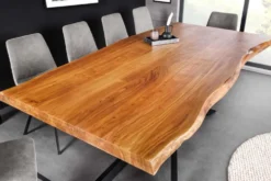 Massivholz Esstisch MAMMUT 200cm Akazie schwarz Metall Baumkante 6cm Tischplatte