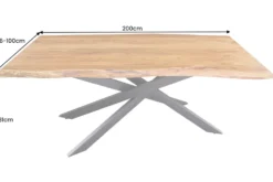 Massivholz Esstisch MAMMUT 200cm Akazie schwarz Metall Baumkante 6cm Tischplatte