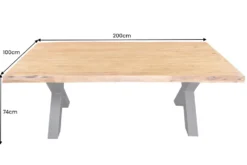Massivholz Esstisch MAMMUT 200cm Akazie X-Gestell schwarz Metall Baumkante 5cm Tischplatte