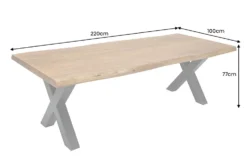 Massivholz Esstisch MAMMUT 220cm natur Akazie X-Gestell schwarz Metall Baumkante