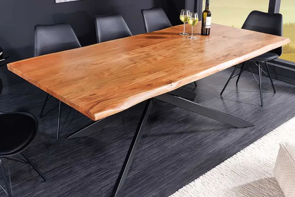 Massivholz Esstisch MAMMUT 200cm Akazie schwarz 3,5cm Tischplatte Baumkante