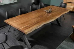 Massivholz Esstisch MAMMUT NATURE 240cm Akazie Baumkante X-Gestell anthrazit 6cm Tischplatte