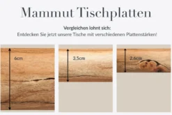 Massivholz Esstisch MAMMUT NATURE 240cm Akazie Baumkante 6cm Tischplatte Edelstahlbeine