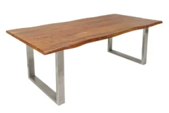 Massivholz Esstisch MAMMUT NATURE 180cm Akazie Edelstahl Baumkante 3,5cm Tischplatte