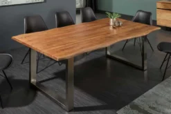 Massivholz Esstisch MAMMUT NATURE 180cm Akazie Edelstahl Baumkante 3,5cm Tischplatte