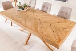 Massivholz Esstisch MOSAIK 160cm natur Pinienholz recycelt Sterngestell