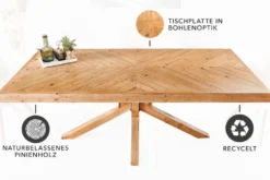 Massivholz Esstisch MOSAIK 160cm natur Pinienholz recycelt Sterngestell