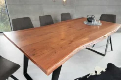 Massivholz Esstisch ORGANIC ARTWORK 180cm Akazie Industrial Design Eisengestell Baumkante