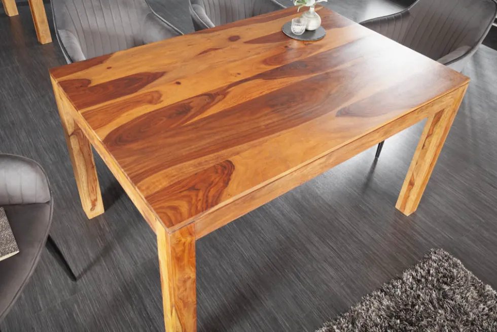 Massivholz Esstisch PURE 120cm braun Sheeshamholz stone finish einzigartige Maserung