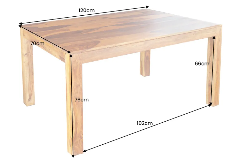 Massivholz Esstisch PURE 120cm braun Sheeshamholz stone finish einzigartige Maserung