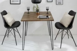 Massivholz Esstisch SCORPION 70cm vintage braun Akazie schwarze Metallbeine Hairpin Legs