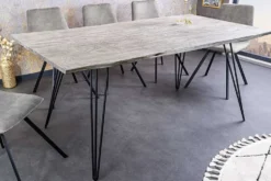 Massivholz Esstisch SCORPION 140cm grau Akazie Baumkante schwarze Metallbeine Hairpin Legs