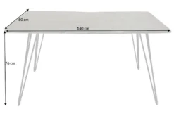 Massivholz Esstisch SCORPION 140cm grau Akazie Baumkante schwarze Metallbeine Hairpin Legs