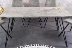 Massivholz Esstisch SCORPION 140cm grau Akazie Baumkante schwarze Metallbeine Hairpin Legs