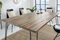 Massivholz Esstisch SCORPION 160cm braun Akazie schwarze Metallbeine Hairpin Legs Retro