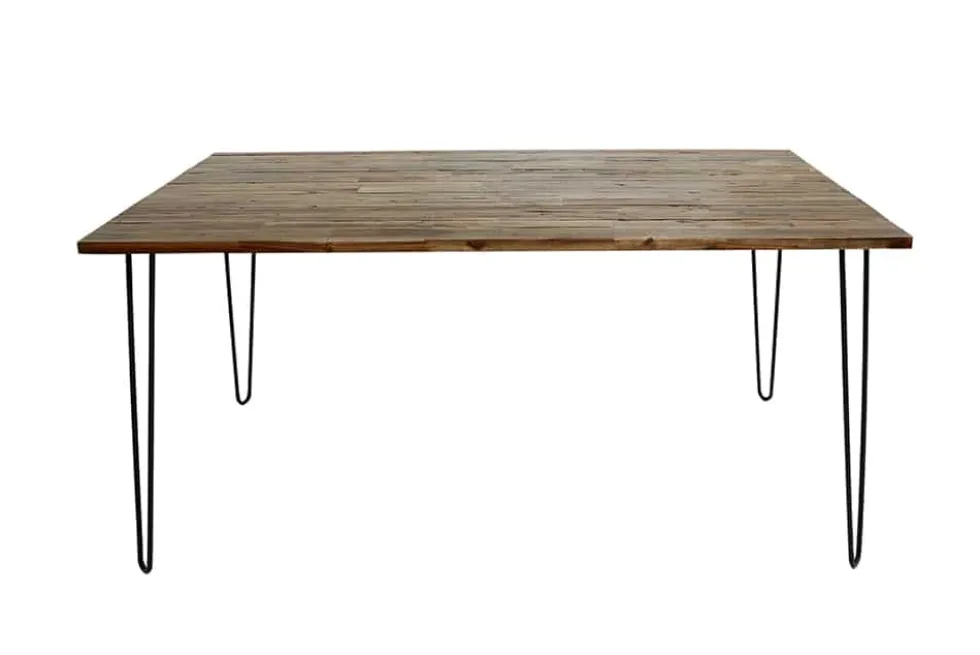 Massivholz Esstisch SCORPION 180cm braun Akazie schwarze Metallbeine Hairpin Legs Retro