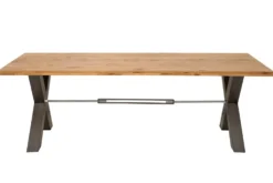 Massivholz Esstisch THOR 240cm natur Wildeiche geölt graues X-Gestell Metall Industrial Design