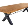 Massivholz Esstisch THOR 300cm vintage braun Pinie recycelt Industrial Design Eisen X-Gestell