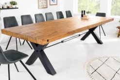 Massivholz Esstisch THOR 300cm vintage braun Pinie recycelt Industrial Design Eisen X-Gestell