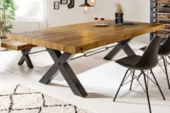 Massivholz Esstisch THOR 200cm vintage braun Pinie recycelt Industrial Design Eisen X-Gestell