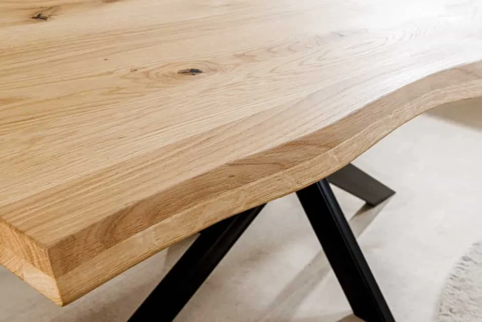 Massivholz Esstisch WILD OAK 200cm natur Wildeiche Baumkante geölt Sterngestell